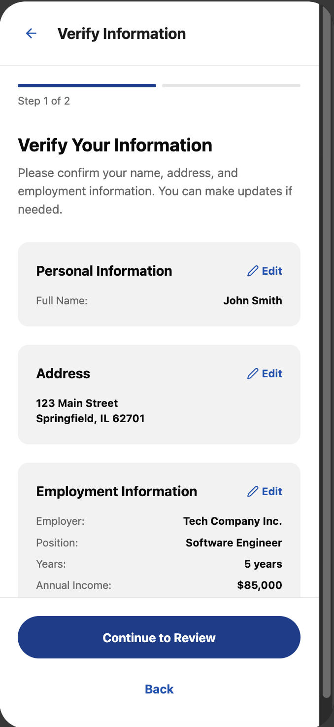 Verify Information Step 1